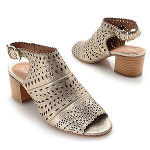 NEW Ron White "Dora" Laser Cut Nubuck Leather Adjustable Buckle Peep Toe Sandals